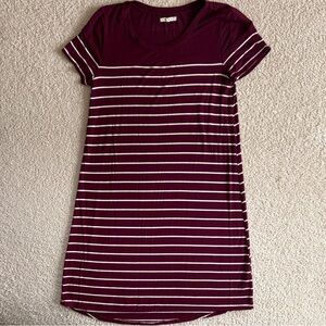 Maurices Burgundy and White Striped T-shirt Dress